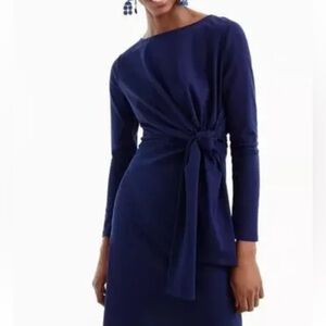 J Crew Drapey Tie Waist midi long sleeve Dress in Dark Ink Sz XS NWOT